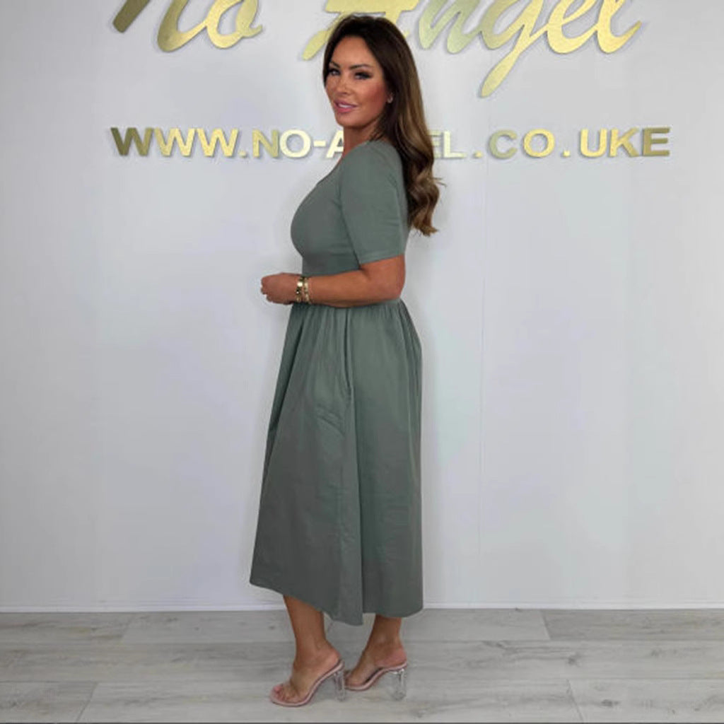 Dame A-linje Midi kjole med korte ærmer Stilla