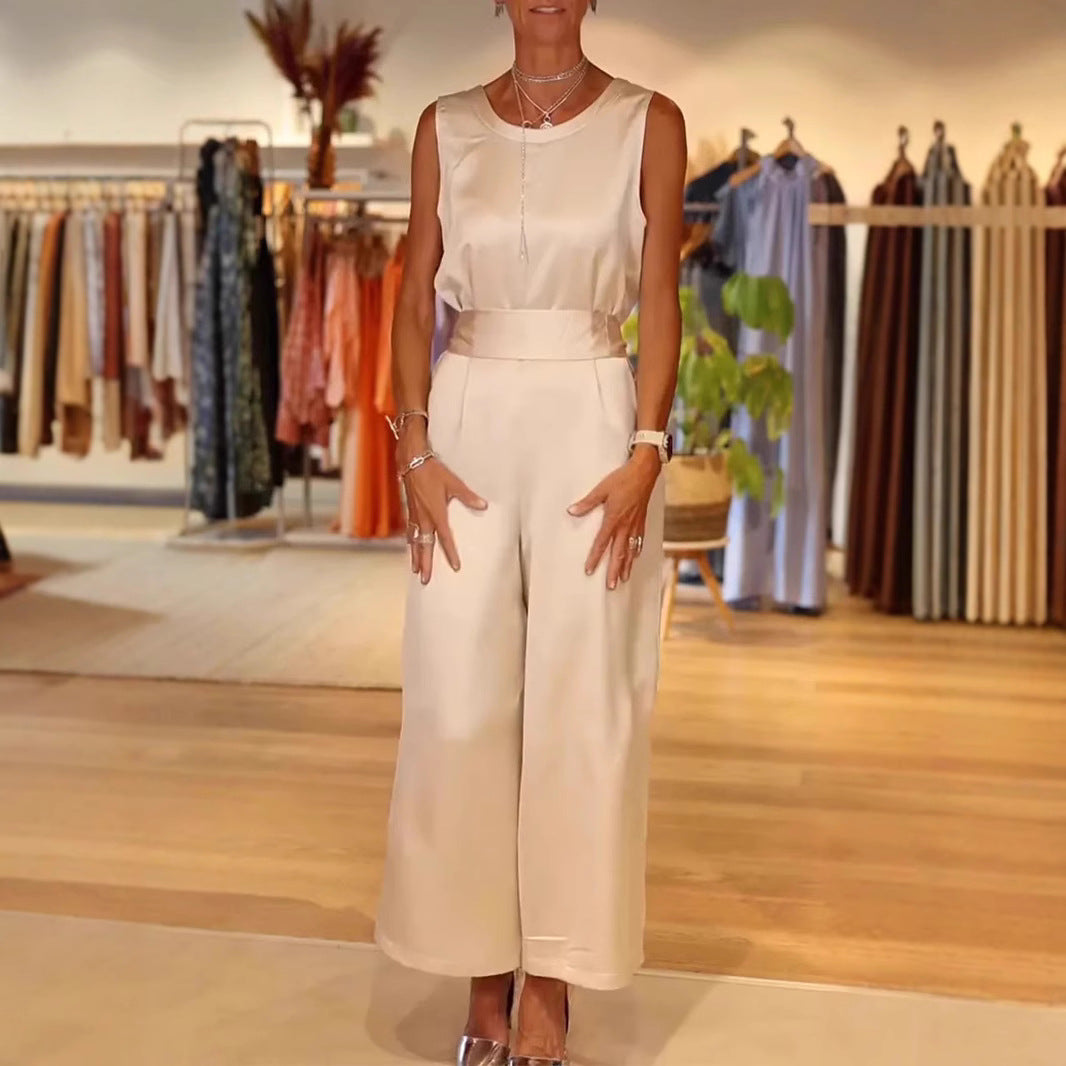 Dame Elegant Jumpsuit med bred ben og høj kvalitet satinoverflade Stilla