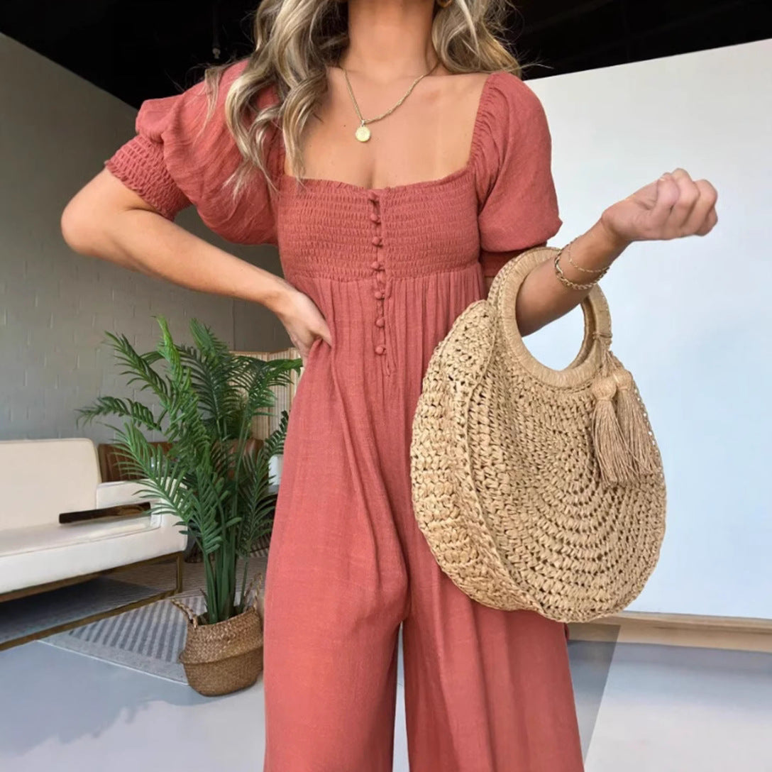 Dame afslappet jumpsuit med smalle stropper og knapdetalje Stilla