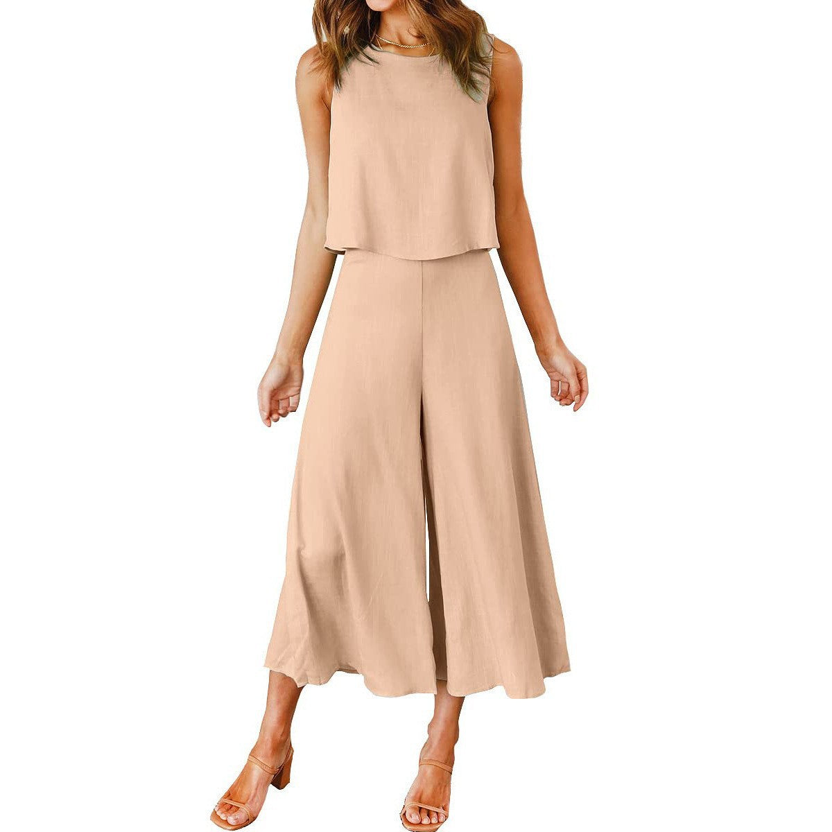 Dame luftig jumpsuit med bredt udskåret ben og elegant snit Stilla