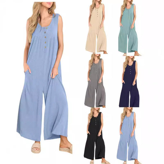 Dame Casual Jumpsuit med knaplukning og bredt ben Stilla