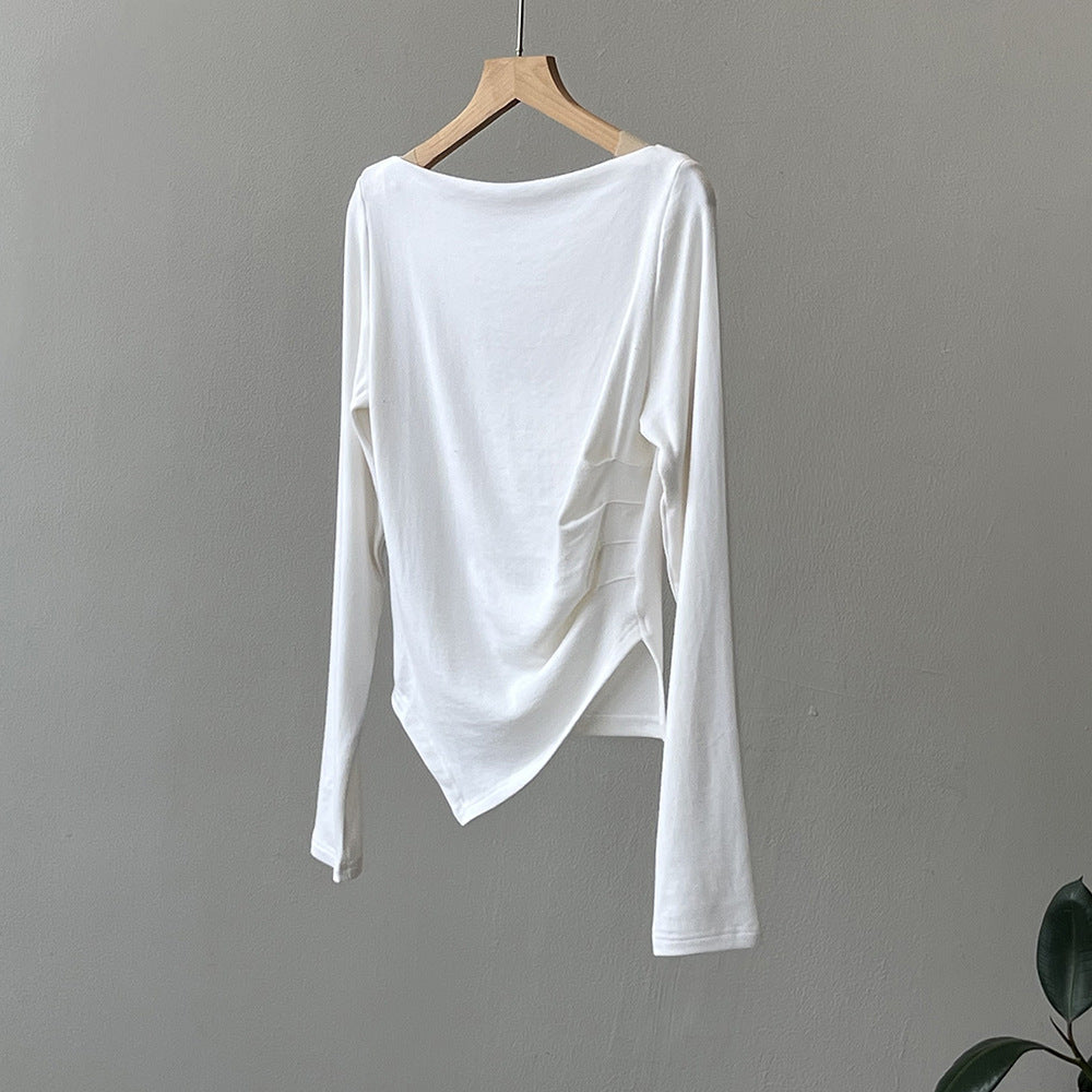 Dame afslappet langærmet skjorte med asymmetrisk snit og raffineret draperingsdesign Stilla