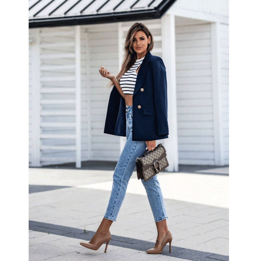 Dame Elegant Blazer i moderne snit med dobbelt knaplukning Stilla