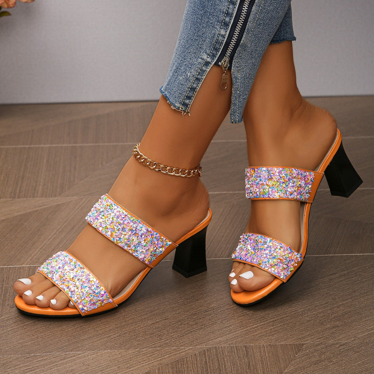 Dame Åbne Højhælede Sandaler med glamourøse Glitterdetaljer og behagelig Indersål Stilla