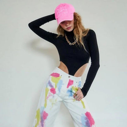 Dame Langærmet Bodysuit med kreativ Cut-Out-Design Stilla