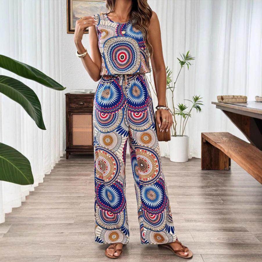 Dame jumpsuit med farverigt mandala-mønster og figurtilpasset snit Stilla