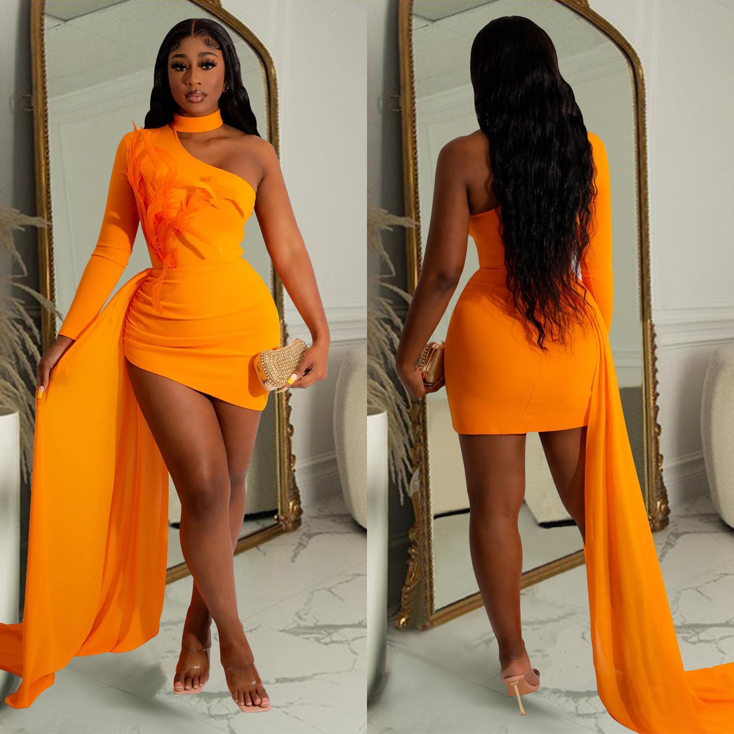 Dame Eksklusiv Mini-Kjole med asymmetrisk Udsnit og volumøs Overkjole Stilla