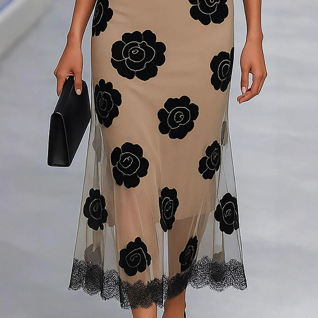 Dame Elegant Floral A-Linie Midi Kjole Stilla