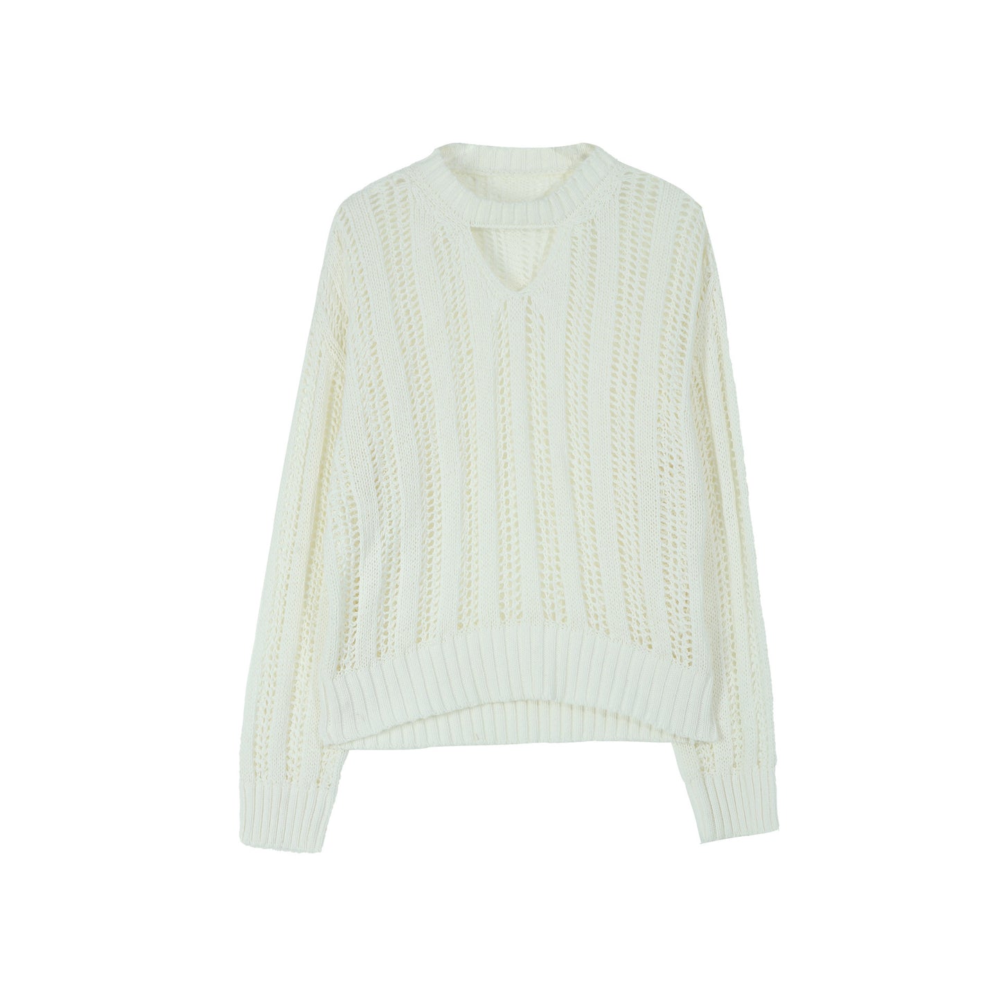 Dame afslappet oversized strikpullover med bølgemønster og fashionable udskæring Stilla