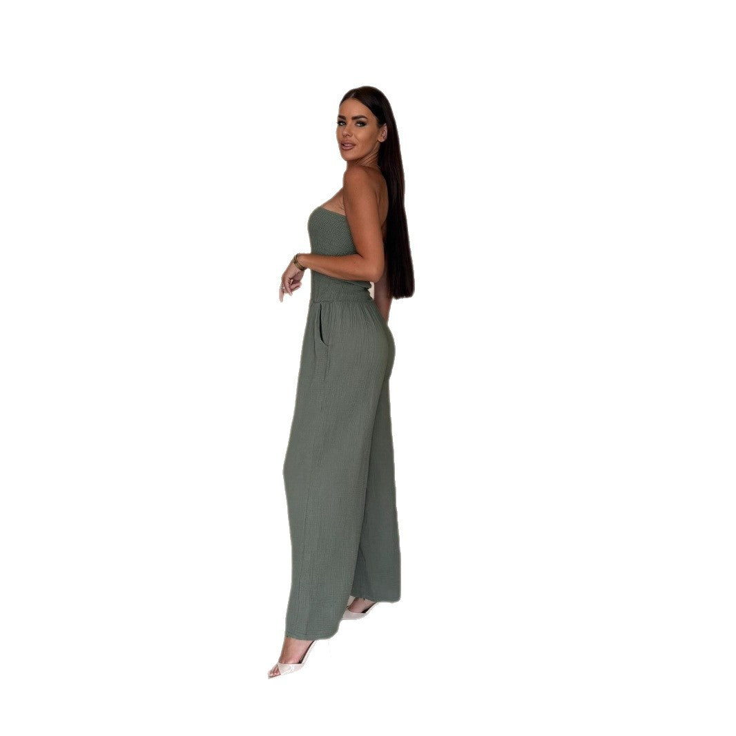 Dame Komfortabel Jumpsuit med brystområde og brede ben Stilla