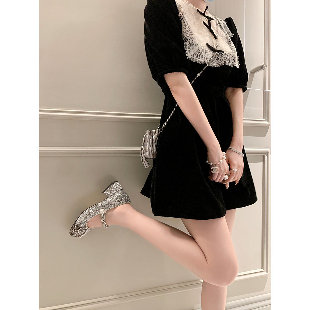 Dame Elegant Blokhæls Mary Jane Sko med dekorativ kædedetalje Stilla