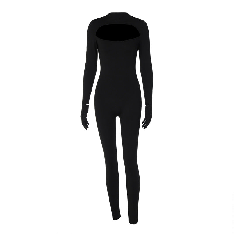 Dame kropsnær jumpsuit med gennemsigtigt detalje og lang arm Stilla