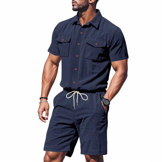 Herrer moderigtig kortærmet jumpsuit med praktiske lommer og elastisk bånd Stilla
