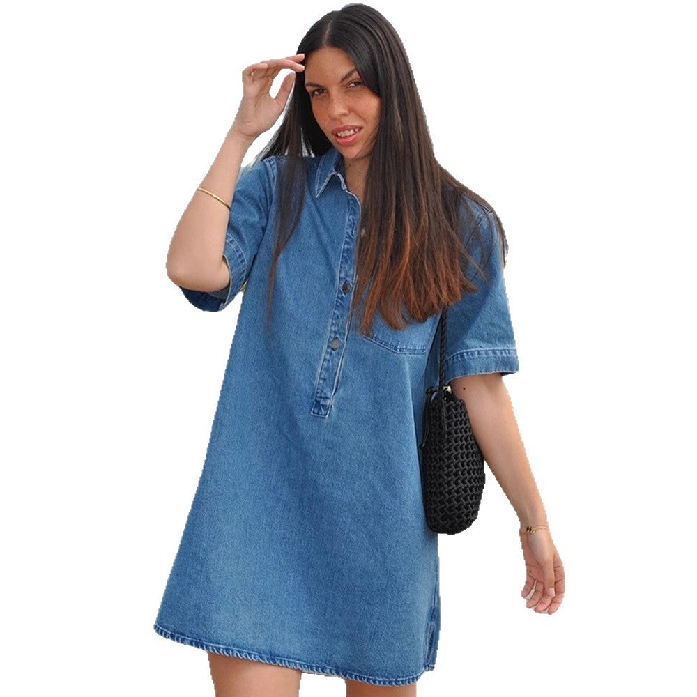 Dame Denim-Skjortekjole Stilla