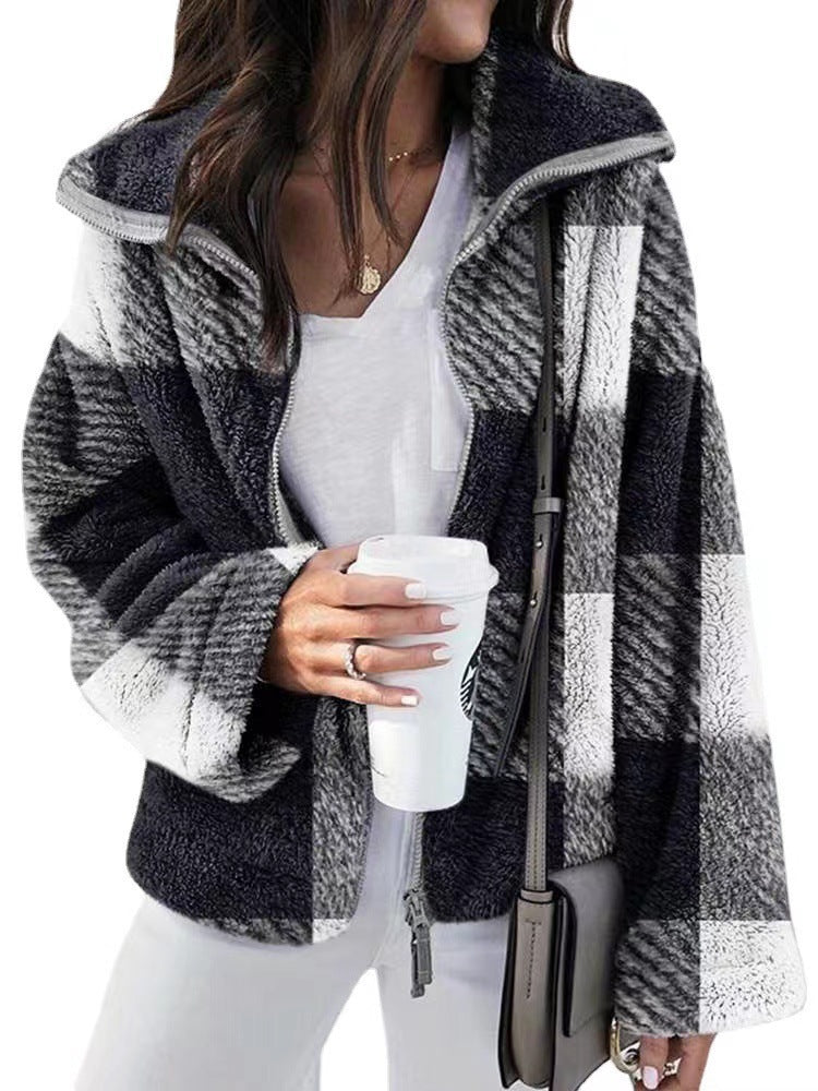 Stilla | Løs Plaid Zip up Krave Trøje Jakke