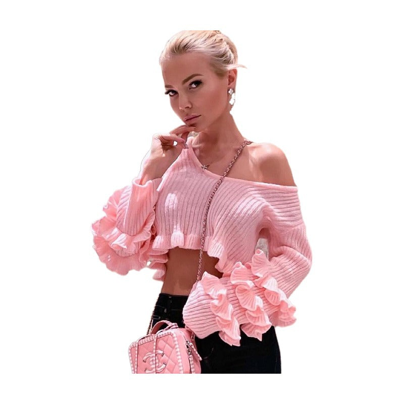 Dame Cropped Pullover med Rynkede Ærmer Stilla