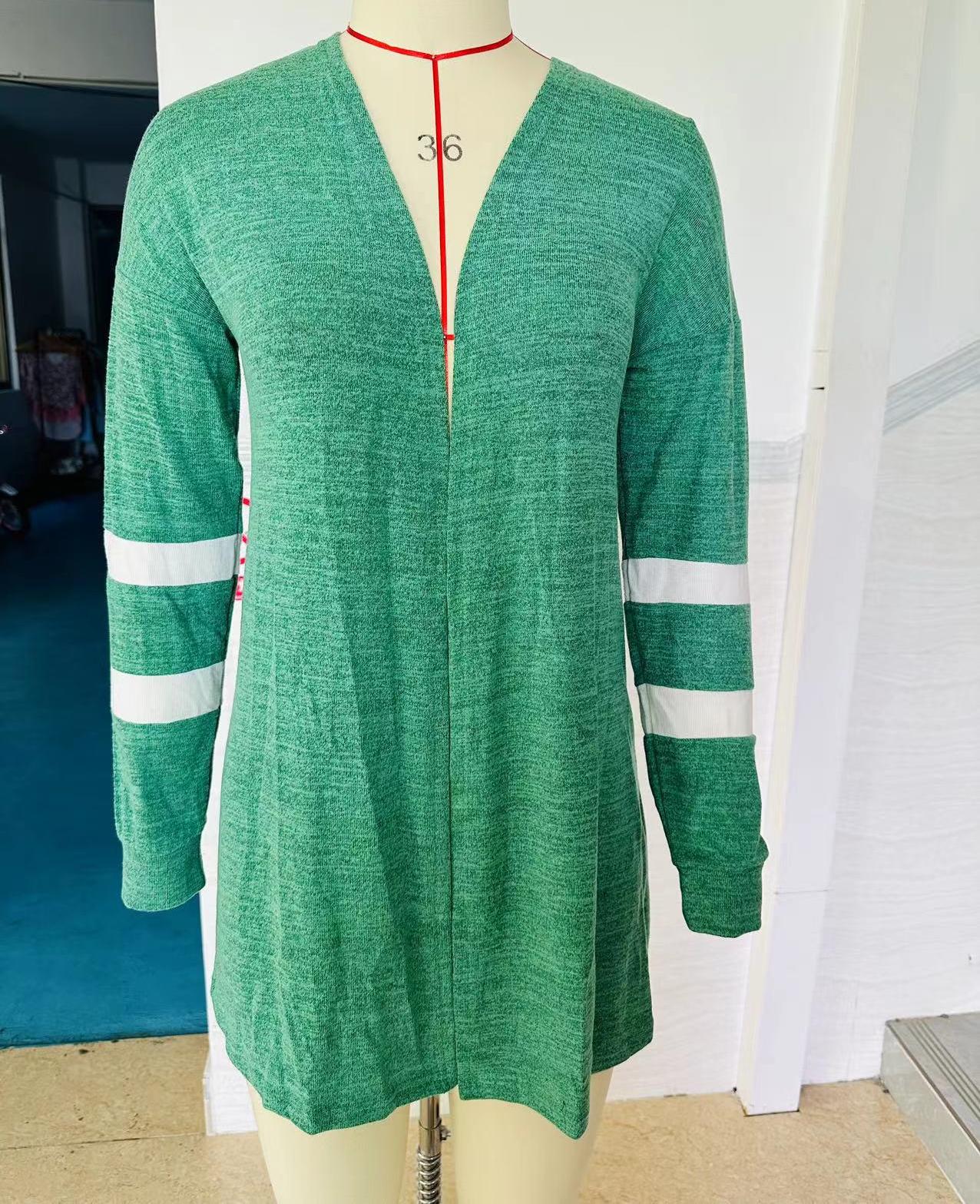 Dame afslappet cardigan med lang snit og stribe detaljer Stilla