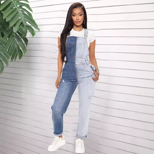 Dame Denim-Overalls i moderigtigt Colorblock-design med praktiske lommer Stilla