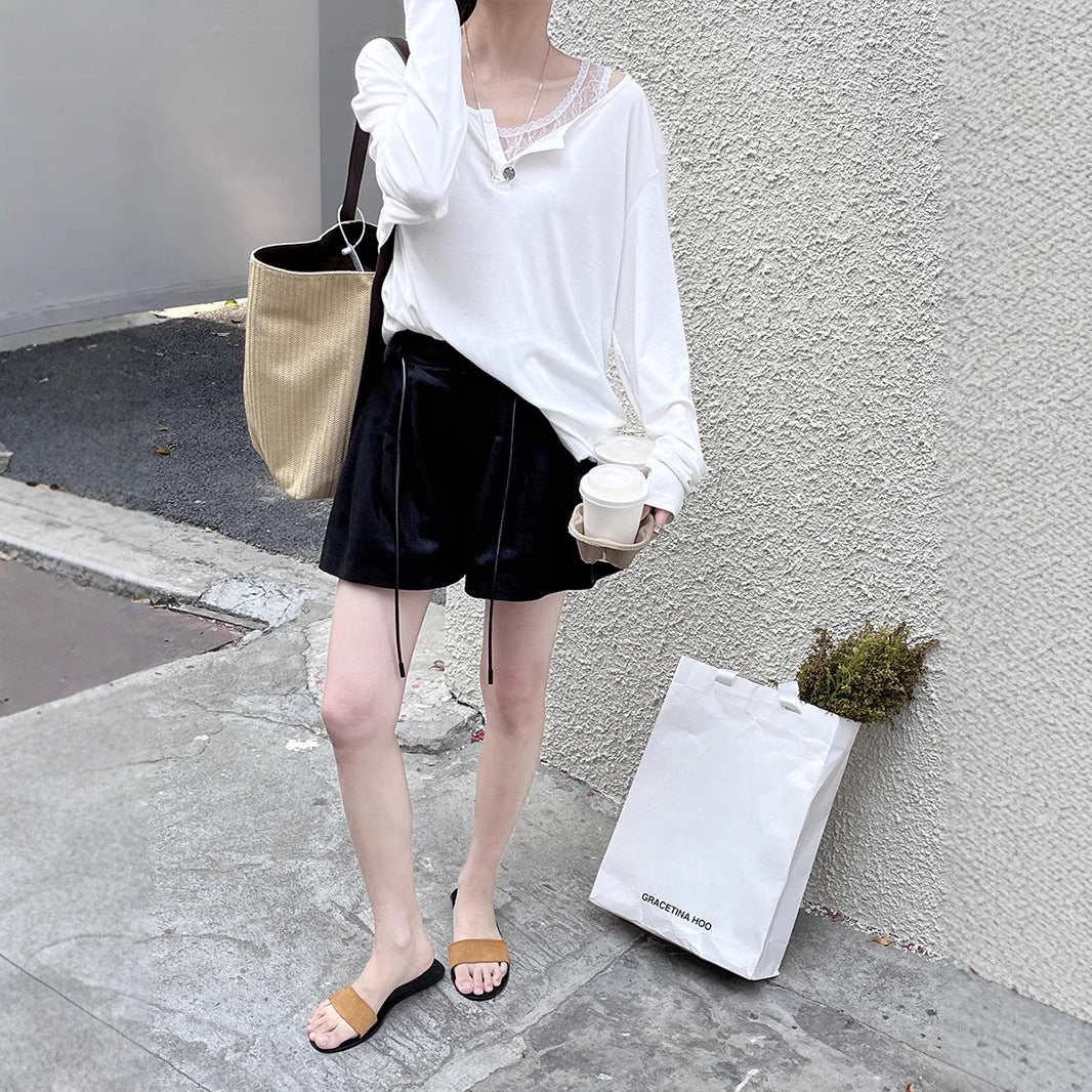 Dame afslappet langærmet skjorte med diskret knaplukning og højkvalitets bomuldsblanding Stilla