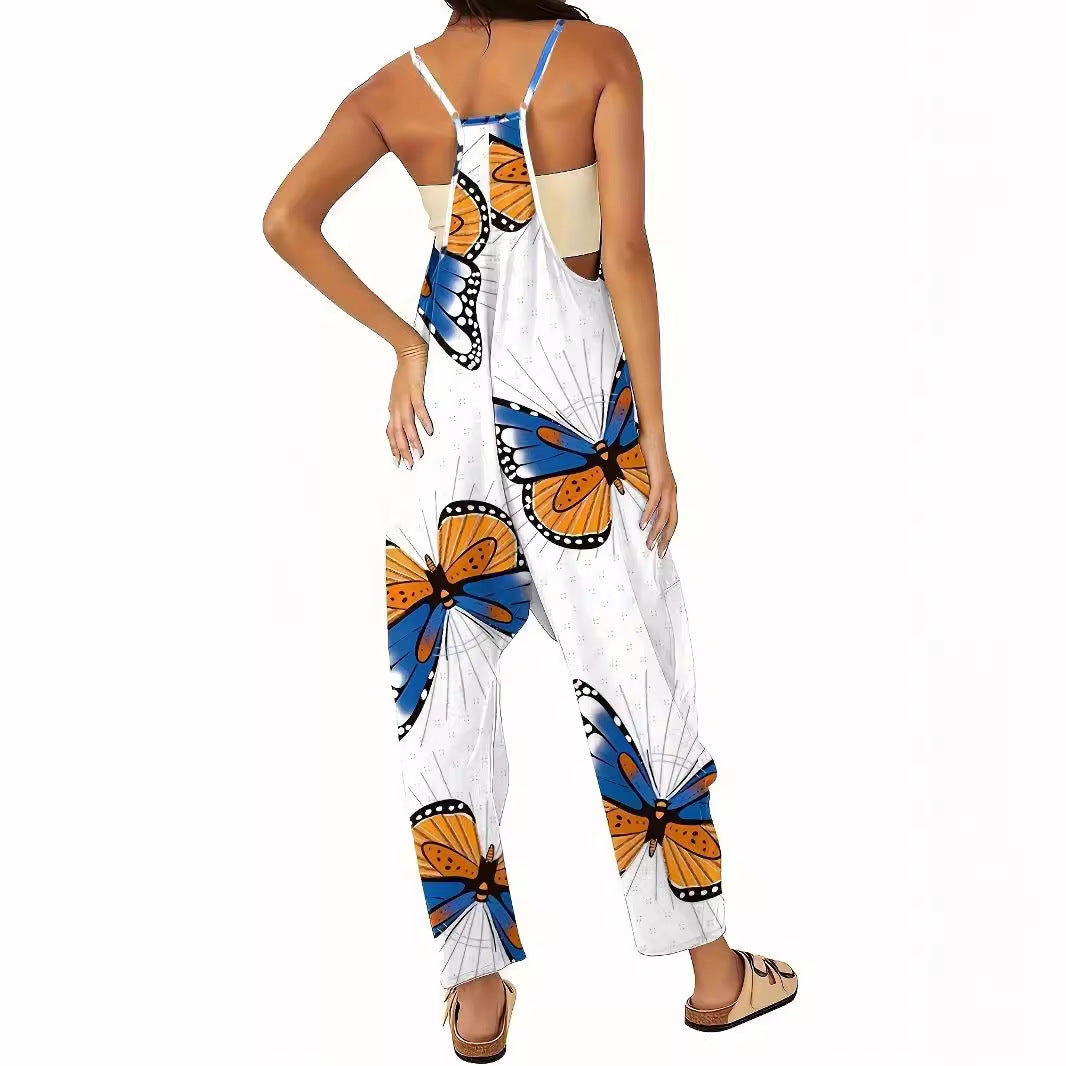 Dame jumpsuit med iøjnefaldende sommerfugledesign og praktiske lommer Stilla