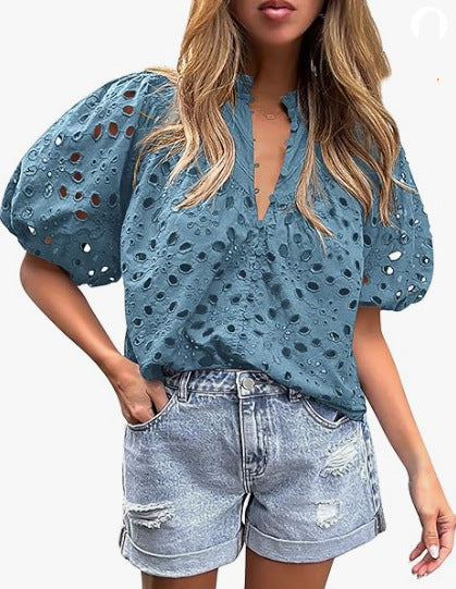 Dame elegant bluse med spids Stilla