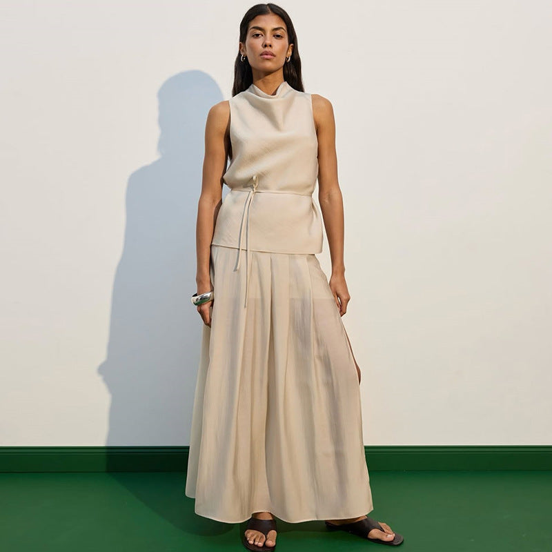 Dame Elegant Chiffon-Maxikjole med fin taljebælte og flydende snit Stilla