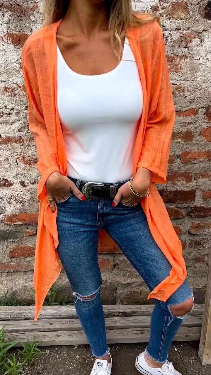 Dame afslappet og luftig strikjakke med åbne kanter og lange ærmer Stiila