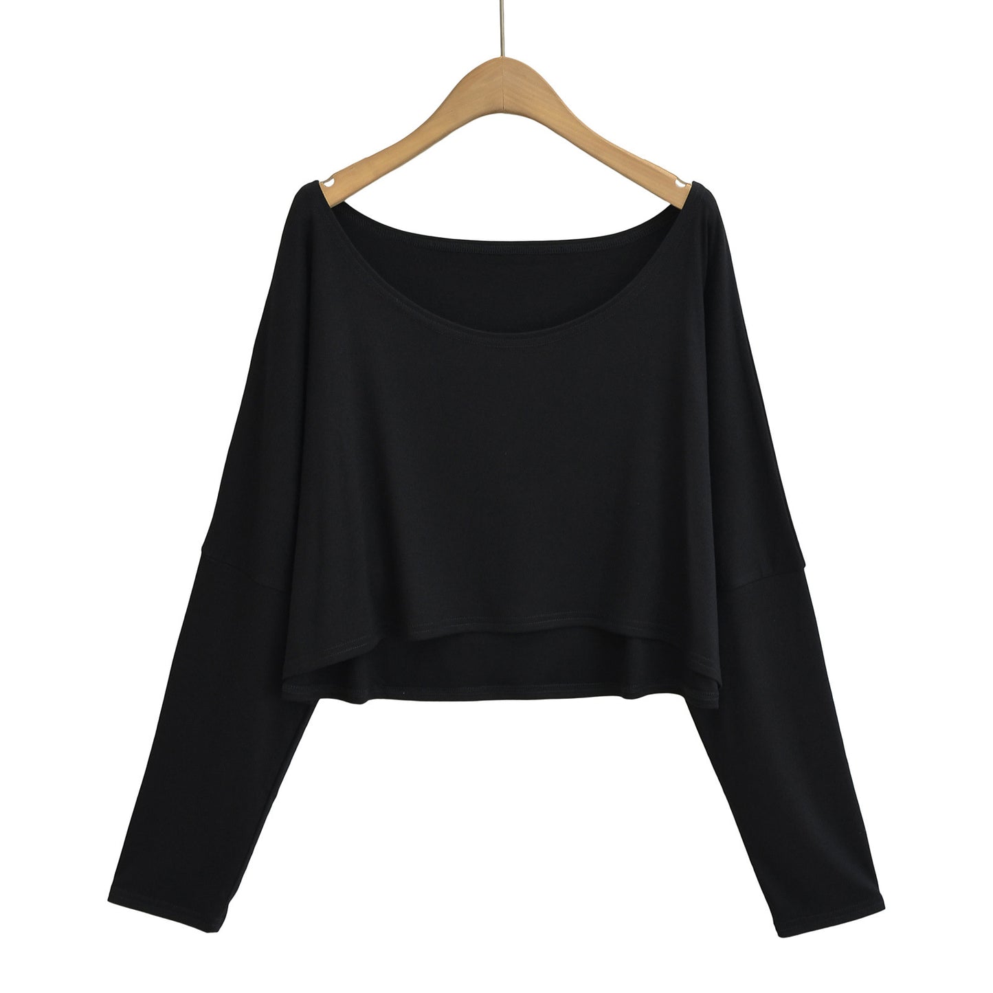 Dame afslappet langærmet crop-top med bred silhuet og elegant rund halsudskæring Stilla