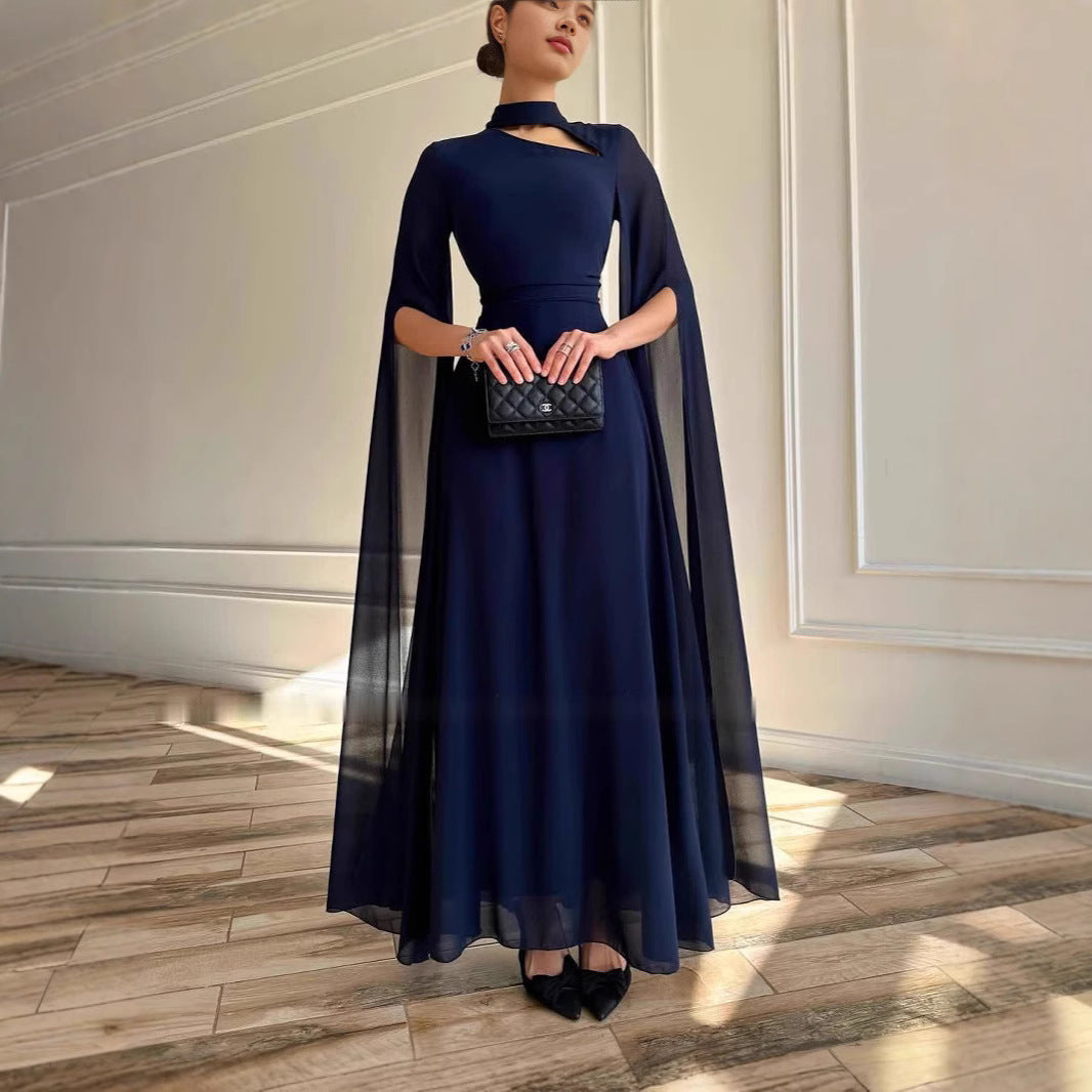 Dame Elegant Cape Maxi Kjole Stilla