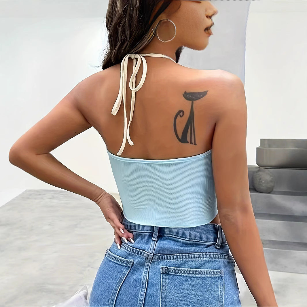 Dame Cropped Top med moderigtig ringdetalje og colorblock design Stilla