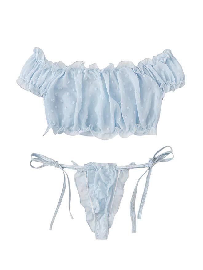 Dame Rüscheneinsatz Off-Shoulder Lingerie Set Stilla