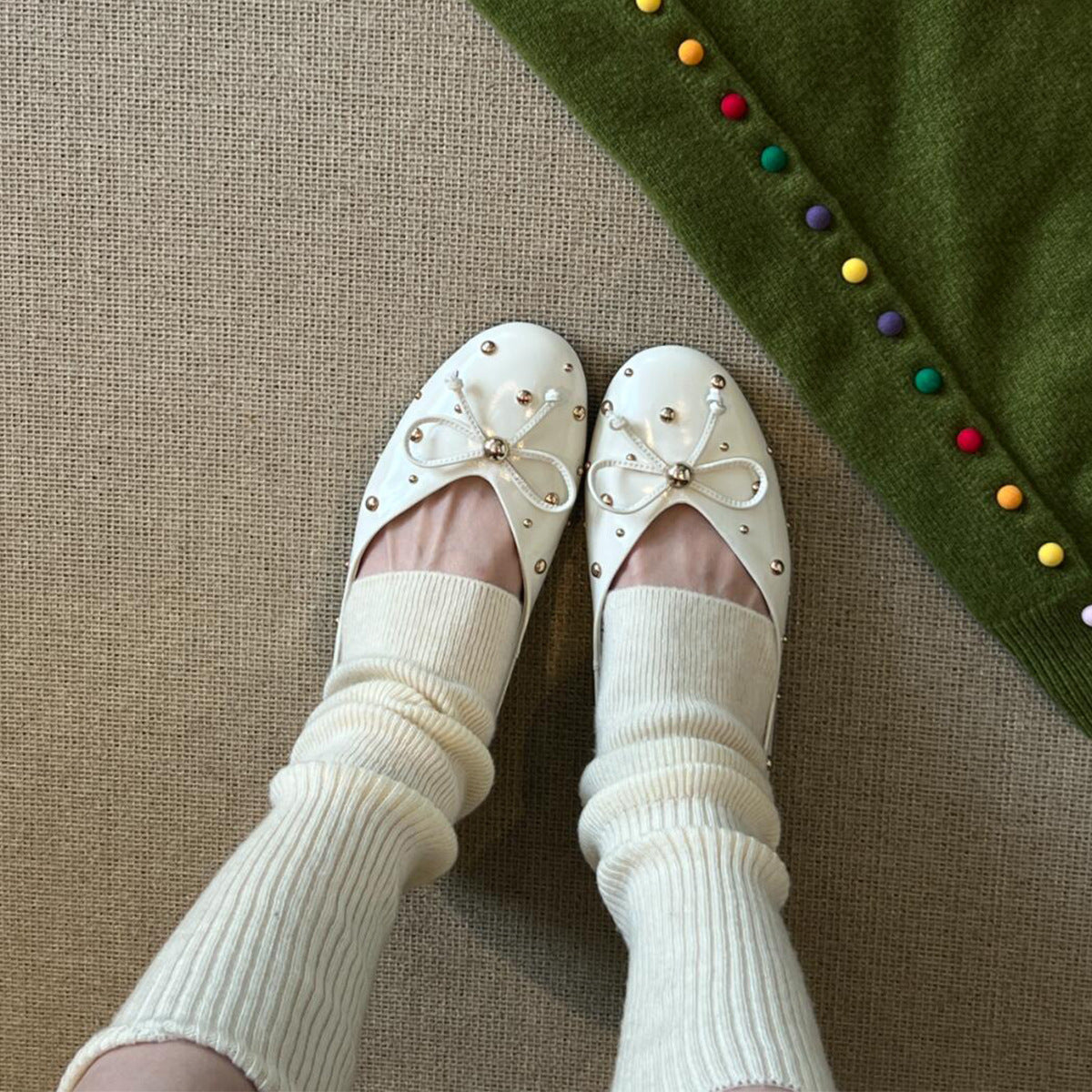 Dame Dekoreret Bue-Detalje Ballerina Flats Stilla