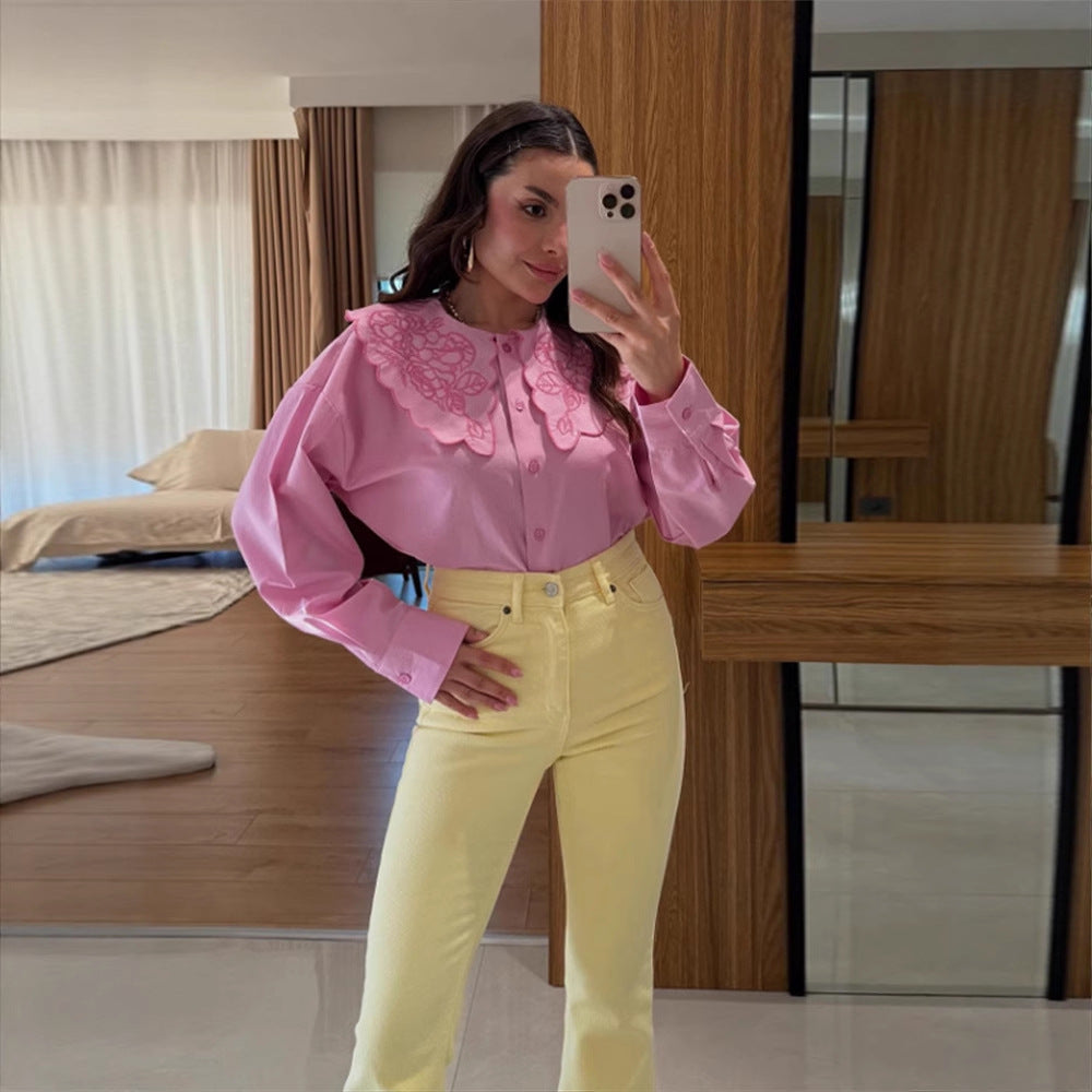 Dame Elegant Bluse med blomsterkrave Stilla