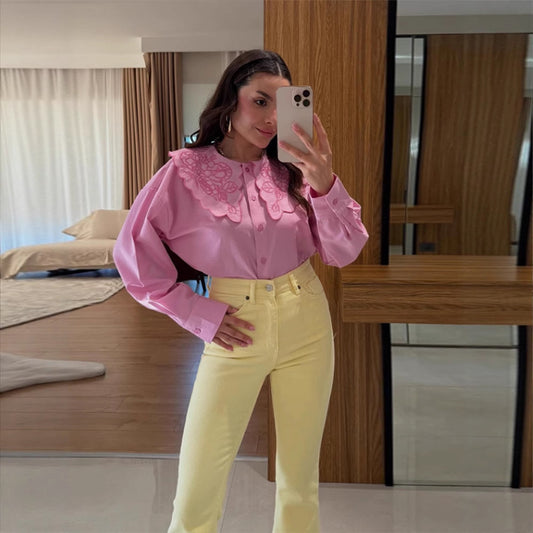 Dame Elegant Bluse med blomsterkrave Stilla