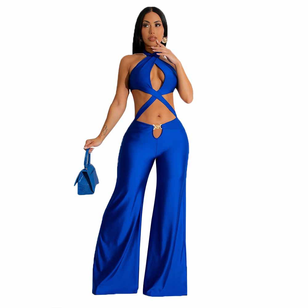 Dame Cut-Out Jumpsuit med elegant halsdesign og bredt ben Stilla