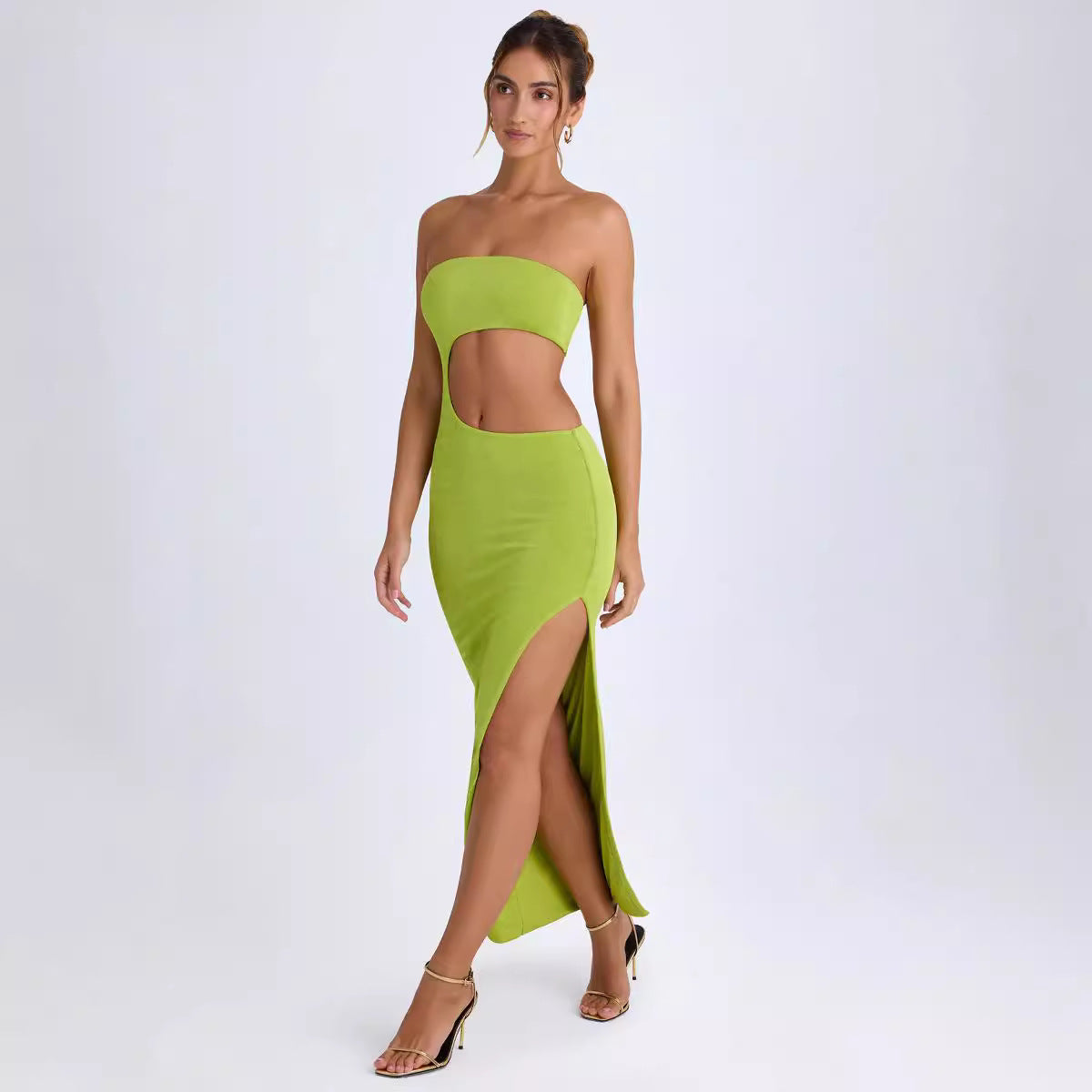 Dame Cut-Out Maxi-kjole med skuldrene-ude design og høj slids Stilla