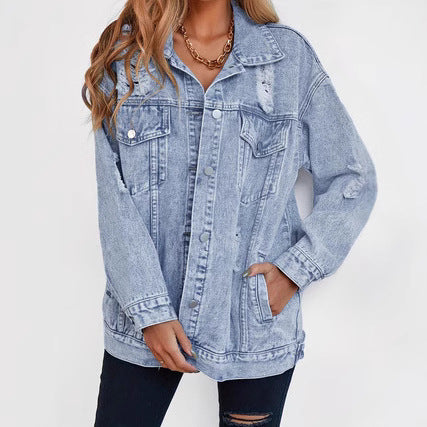 Dame afslappet oversized denimjakke med frynse detaljer og moderne elementer Stilla