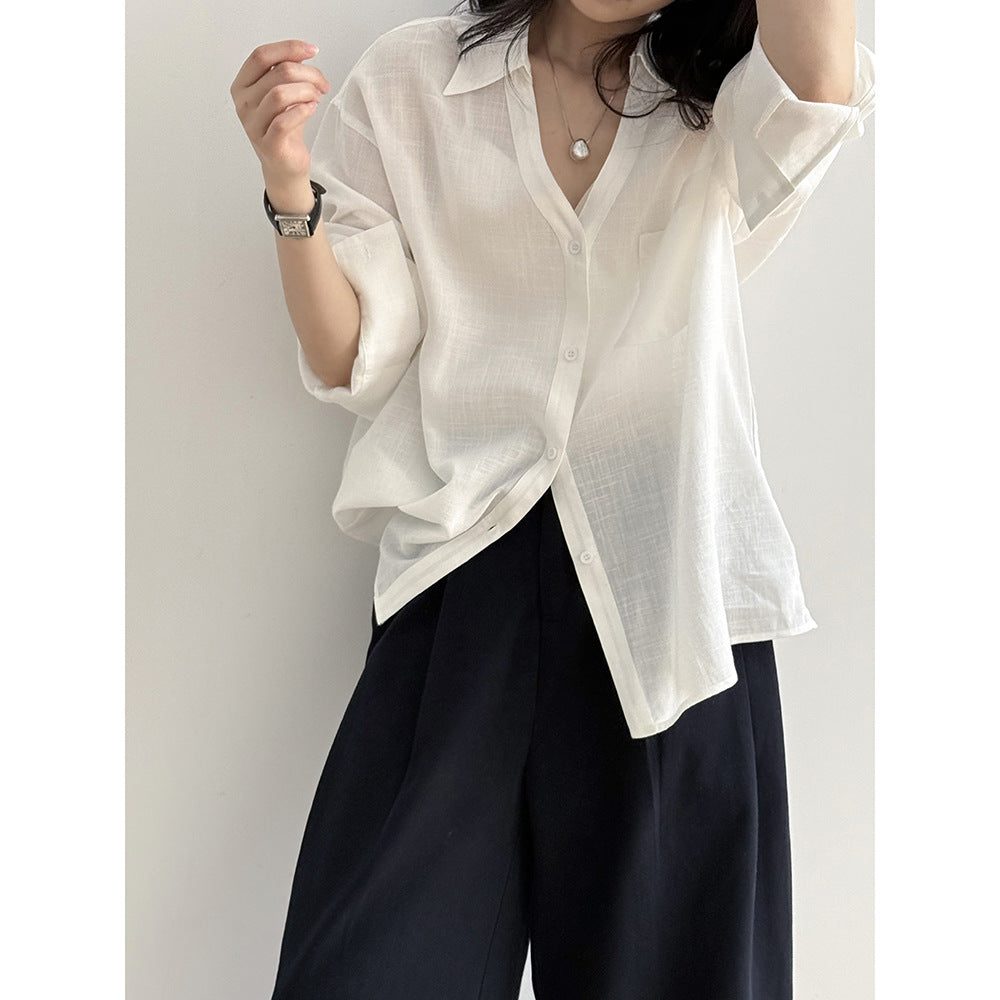 Dame afslappet linned blouse med reduceret snit og praktisk brystlomme Stilla