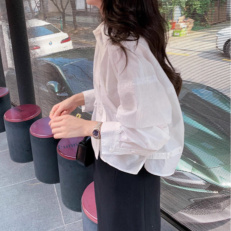 Dame afslappet bluse med ballonformede ærmer og elegant drapering Stilla