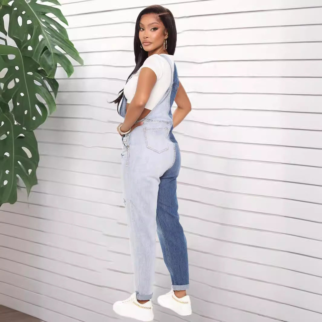 Dame Denim-Overalls i moderigtigt Colorblock-design med praktiske lommer Stilla