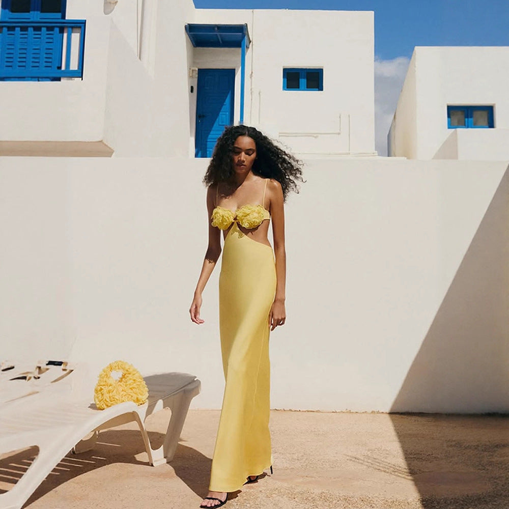 Dame elegant gulvlængde kjole med floral blondeindsats Stilla