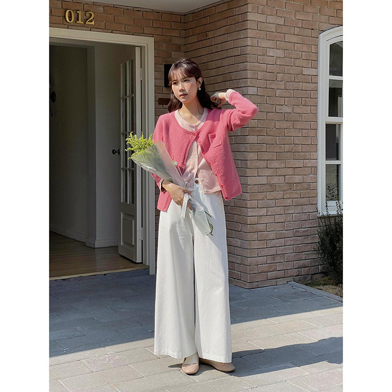 Dame elegant bredskåret bukser med høj talje og praktiske lommer Stilla