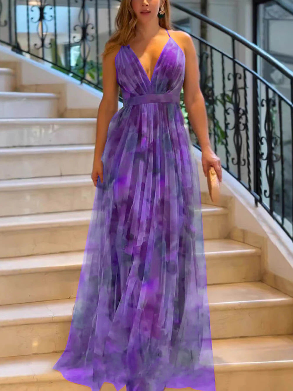 Dame Elegant A-linje Maxi kjole med dyb udskæring Stilla