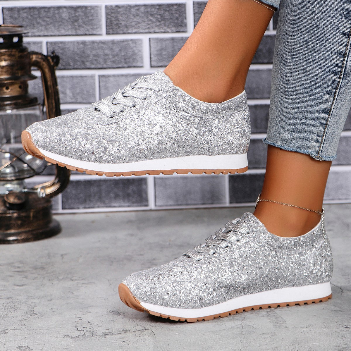 Dame Sneakers med funklende glimmerdesign og skridsikker sål Stilla