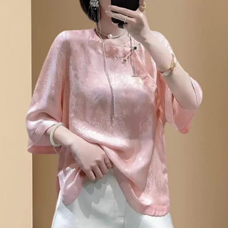 Dame Elegant Blomstret Stofbluse Stilla