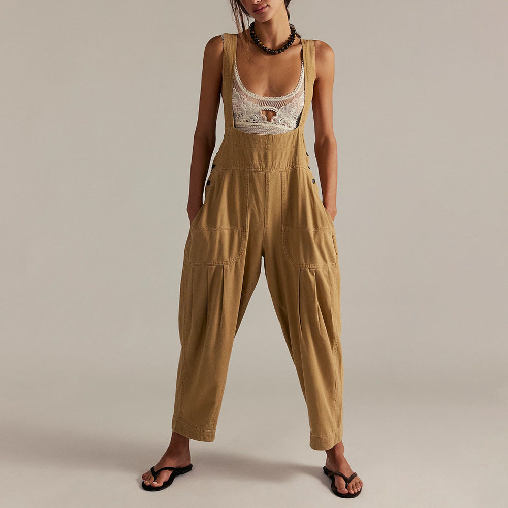 Dame afslappet Denim Overall med dyb V-udskæring og praktiske lommer Stilla