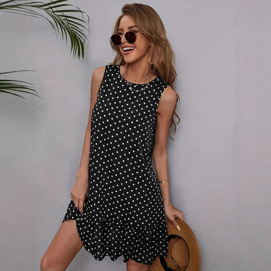 Dame afslappet kjole med volant og prikker Stilla