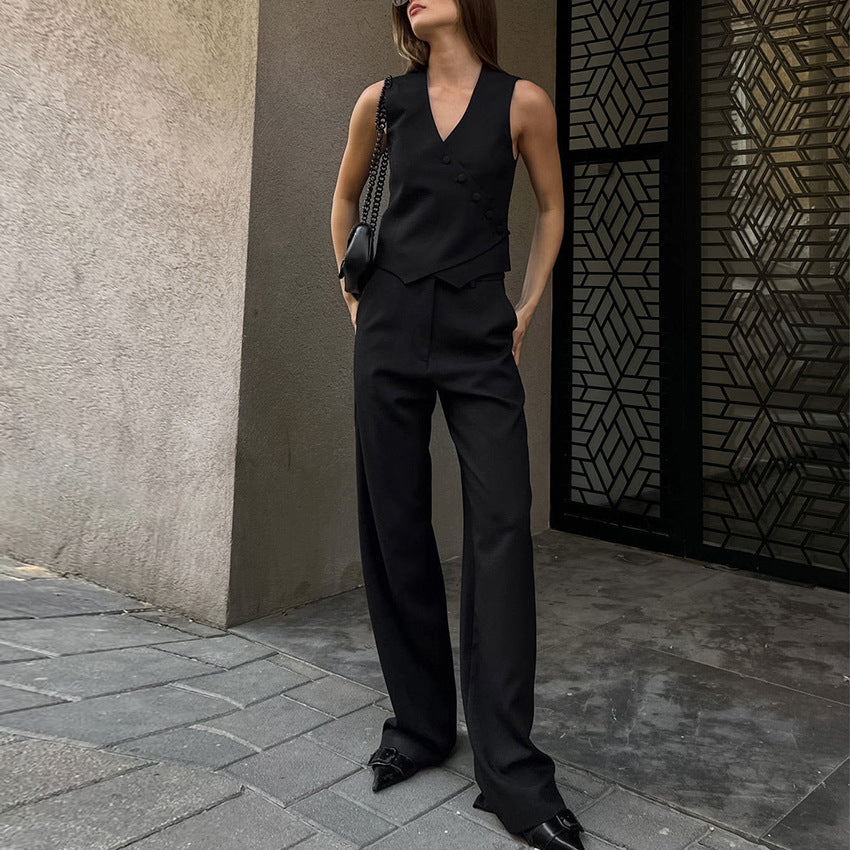 Dame elegant jakkesæt med figursyet blazer og brede bukser Stilla