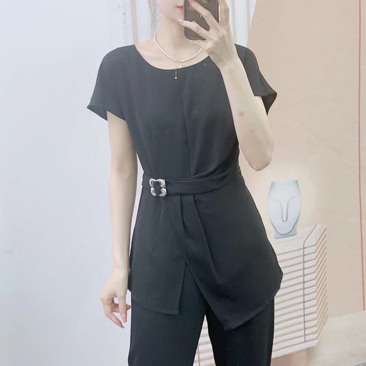 Dame Elegant Jumpsuit med trendy bælte og bredt skårne ben Stilla