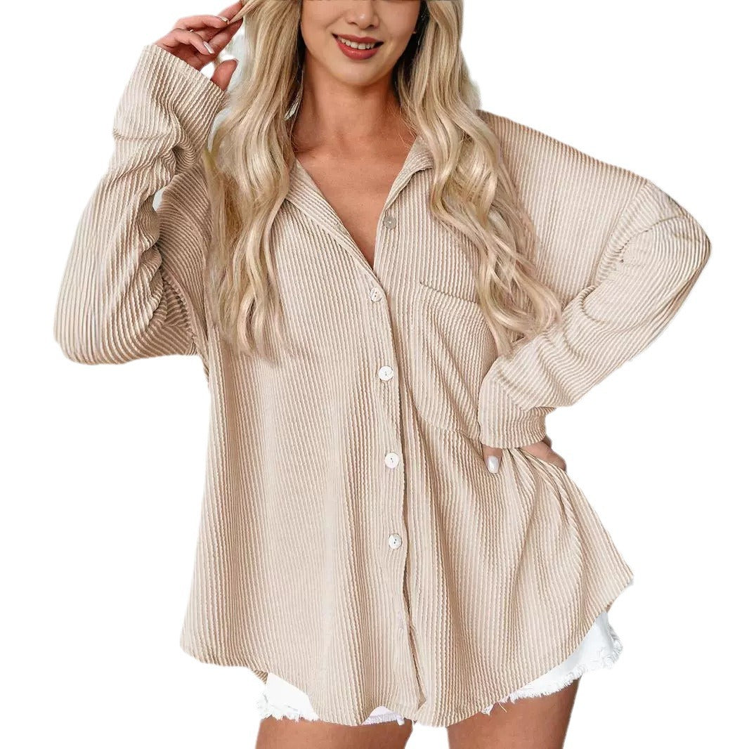 Dame afslappet langærmet bluse med struktureret design og praktisk brystlomme Stilla